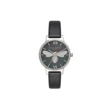 Olivia Burton Black & Silver Sparkle Bee Watch - Silver