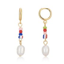 Dirty Ruby Gold Beaded Rainbow Pearl Hoop Earrings - Gold