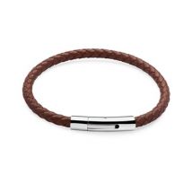 Over & Over Silver + Brown Leather Bracelet - 21cm