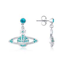 Vivienne Westwood Blue Crystal Mini Bas Relief Drop Earrings - Silver