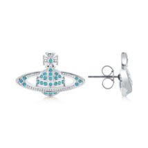 Vivienne Westwood Blue Crystal Mini Bas Relief Earrings - Silver