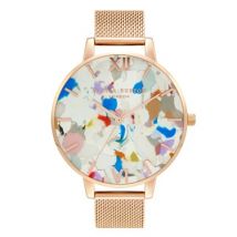 Olivia Burton Pop Art Red + Rose Gold Mesh Strap Watch Set - Rose Gold