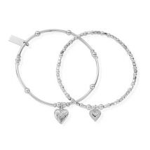 ChloBo Silver Hearts Double Bracelet Set - 18cm