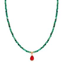 August Woods Green + Red Beaded Drop Necklace - Gold