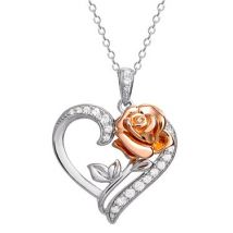 Disney Princess Belle Rose Heart Necklace - Rose Gold