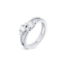Argento Silver Crystal Double Band Ring - 58