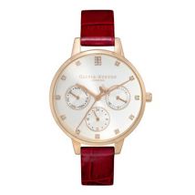 Olivia Burton T-Bar Bee Burgundy Chronograph Watch - Rose Gold