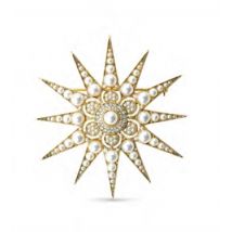Bill Skinner Pearl Star Brooch - Gold
