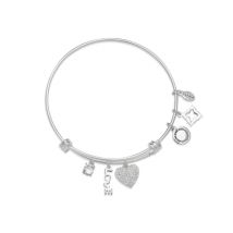 Karma Silver Love Heart Coin Bangle - One Size