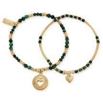 ChloBo Gold Guiding Love Malachite Bracelet Set - Adjustable