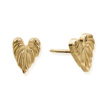 ChloBo Gold Leaf Heart Stud Earrings - Gold