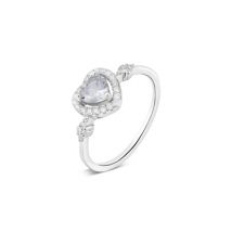 Argento Silver Crystal Heart Solitaire Ring - Ring Size 50 Silver