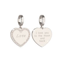 Rebecca Silver Love You To The Moon Heart Charm - Silver