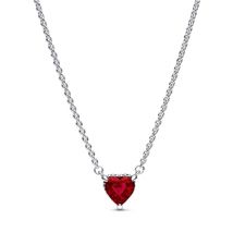 Pandora Sparkling Red Heart Halo Necklace - Silver