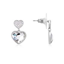 August Woods Silver Crystal Heart Drop Earrings - Silver