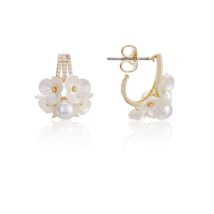 August Woods Gold Floral Pearl Cluster Hoop Earrings - Gold