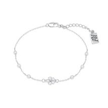 August Woods Silver & Pink Flower Pearl Bracelet - 17.5cm