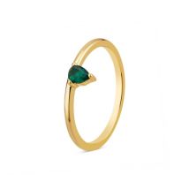 Argento Gold + Green Crystal Simple Ring - 54
