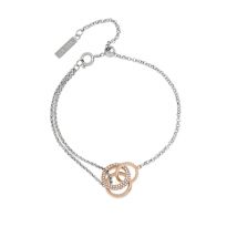 Olivia Burton Classic Crystal Silver + Rose Gold Interlink Bracelet - 18cm