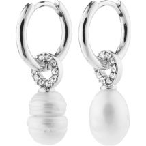 Pilgrim Silver Baker Pearl Hoop Earrings - Silver