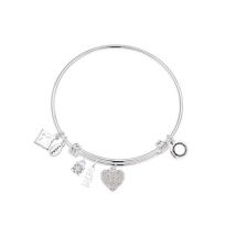 Karma Silver Mum Crystal Heart Bangle - Adjustable