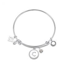 Karma Silver Letter Coin Bangle - Letter C