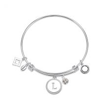Karma Silver Letter Coin Bangle - Letter L