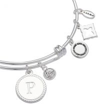 Karma Silver Letter Coin Bangle - Letter P