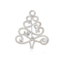 August Woods Silver Spkle Chrstmas Tree Brooch - Silver