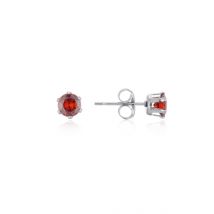 Over & Over Silver Stainless Steel CZ Ruby Stud Earrings - Silver