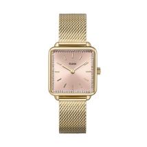 CLUSE Gold Colour Giftbox La Tétragone Mesh Watch and Rose Bracelet - Gold