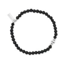 ChloBo Mens Silver Black Lava Bracelet - Silver