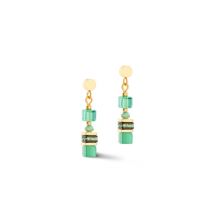 Coeur De Lion Gold Green Mini Cubes Earrings - Silver