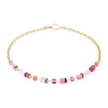 Coeur De Lion Gold Pink GeoCube Necklace - Silver