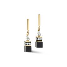 Coeur De Lion Gold Pearl and Onyx GeoCube Drop Earrings - Silver