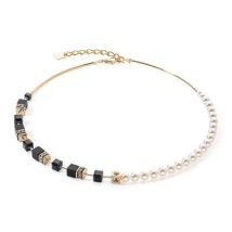 Coeur De Lion Gold Pearl and Onyx GeoCube Necklace - Silver