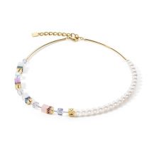 Coeur De Lion Gold Tone Pearl and Pastels Cubed Necklace - Gold