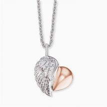 Angel Whisperer Silver and Rose Gold Heart Wing Necklace - Silver