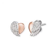 Angel Whisperer Silver and Rose Gold Heart Wing Stud Earrings - Silver