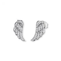 Angel Whisperer Silver Wing CZ Stud Earrings - Silver