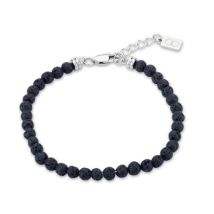 Over & Over Silver Stainless Steel Black Beaded Bracelet - Silver