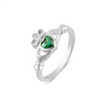Argento Silver Emerald Cubic Zirconia Claddagh Ring - 60