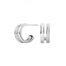 PDPAOLA Silver Bianca Double Band Crystal Hoops - Silver