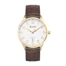 Accurist Men's Classic White Dial Brown Leather Watch - Gold