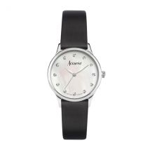 Accurist Women's Dress Diamond Black Leather and Mother of Pearl Watch - Silver