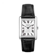 Accurist Women's Rectangle Black Leather Strap Watch - Silver