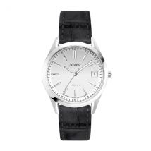 Accurist Unisex Everyday Silver Dial Black Leather Strap Watch - Silver