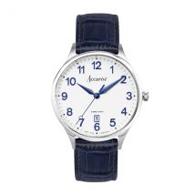 Accurist Men's Classic Blue Leather Strap White Dial Watch - Silver