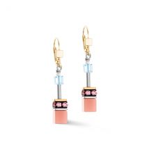 Coeur De Lion Gold Aqua Apricot Cubes Earrings - Gold