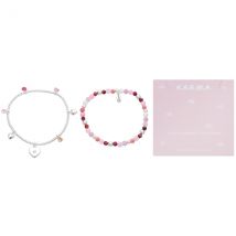 Karma Silver Pink Hearts Charms Bracelets Set - Silver